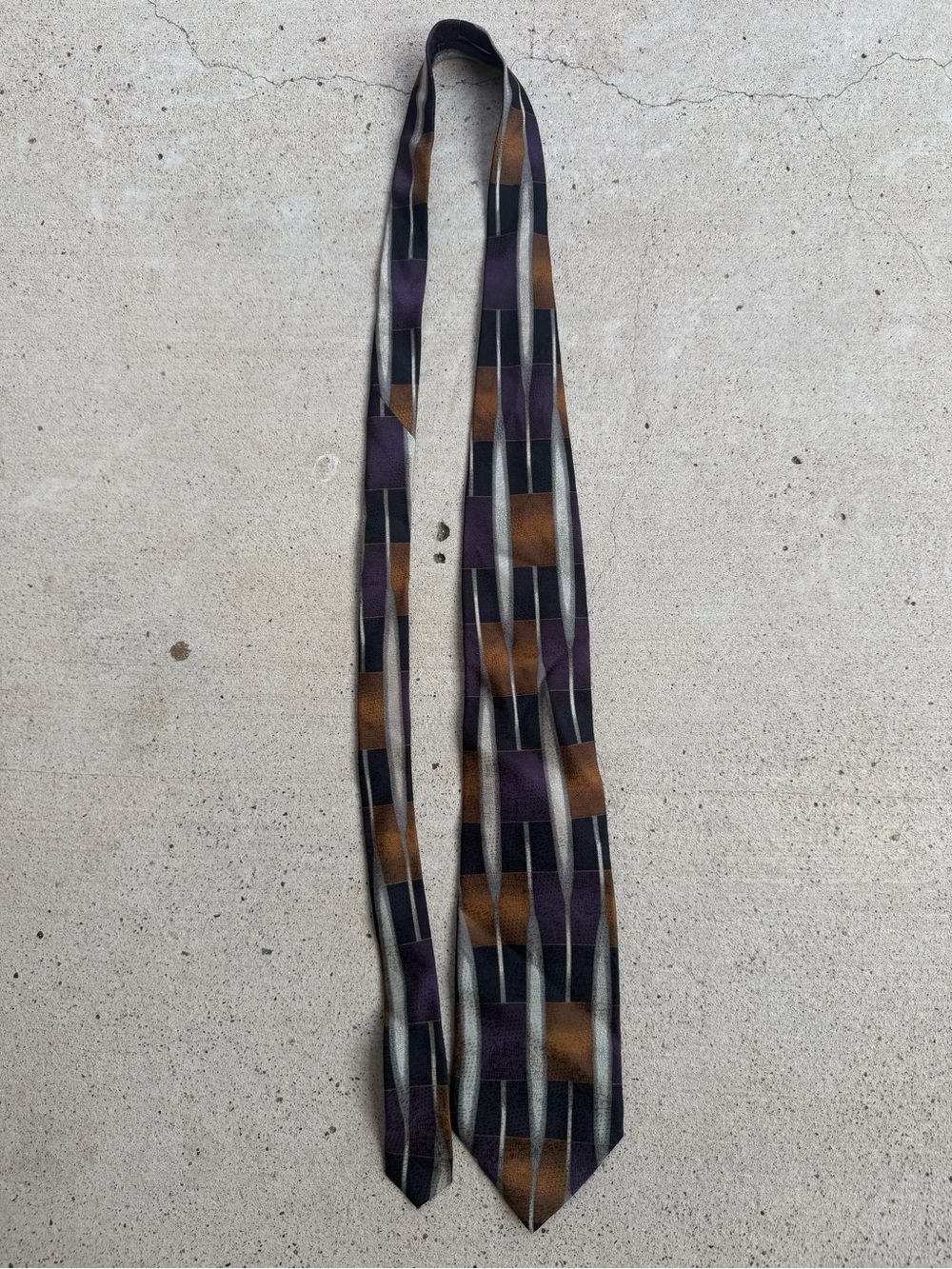 Manzoni Italy Silk Tie Hand Made Jacquard Abstract Mosaic Vintage Purple